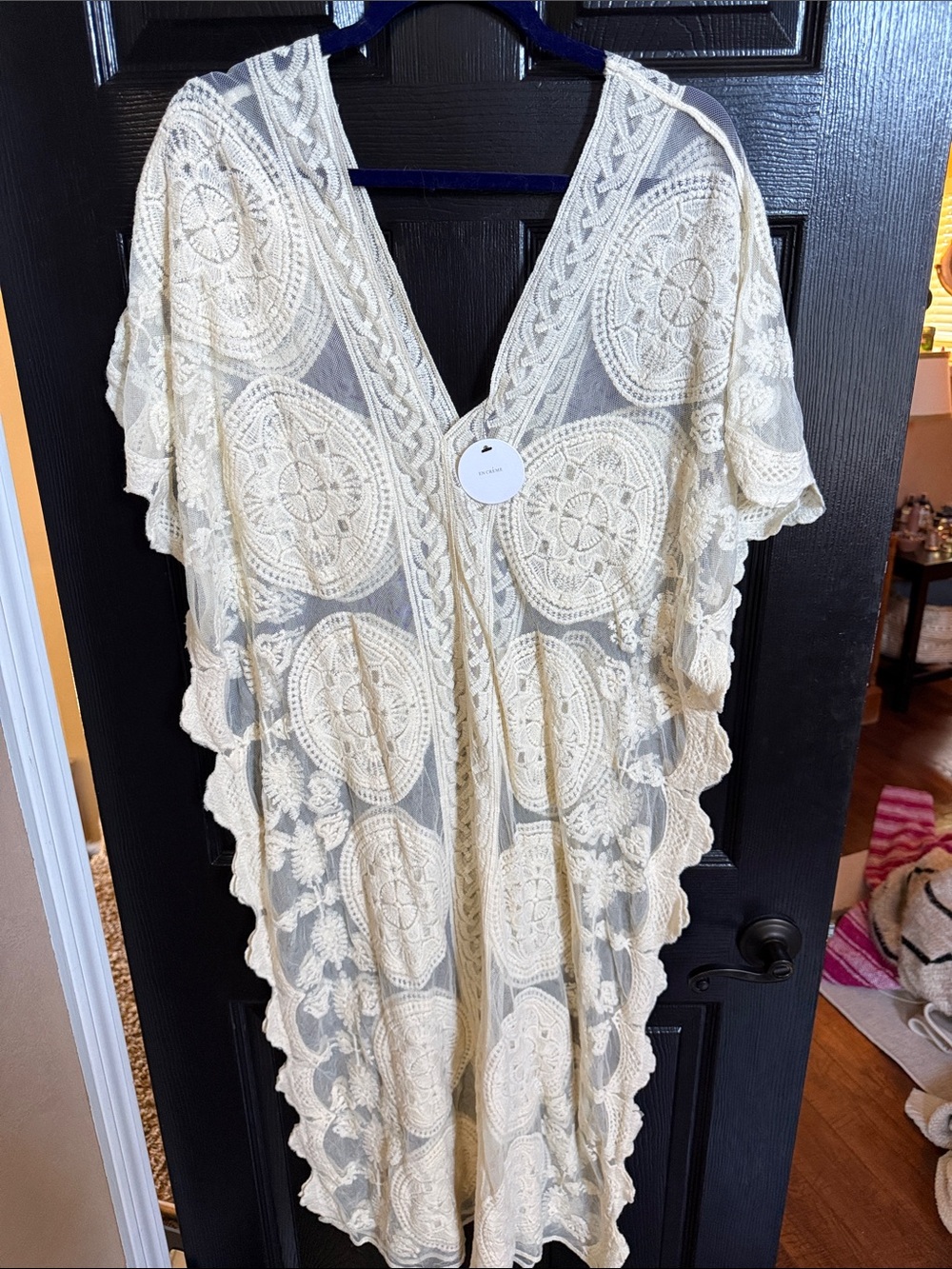 Crochet Lace Kimono Cover-Up in Cream